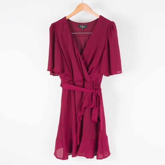 Lulu's Maroon Short Sleeve Sweetheart Dress M - Picture 2 of 6